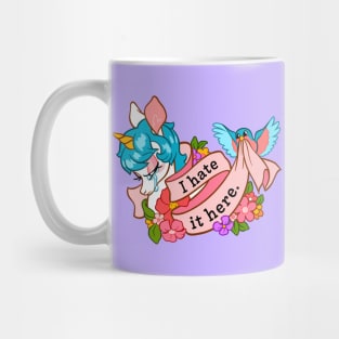 I Hate it Here ~ Crying Unicorn with Flowers Mug